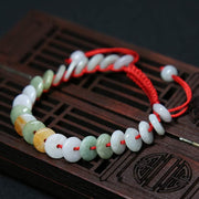 EverestArtstudios Round Jade Lucky Red String Weave Bracelet