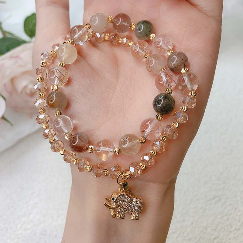 EverestArtStudios Rose Quartz Elephant Healing Energy Charm Bracelet