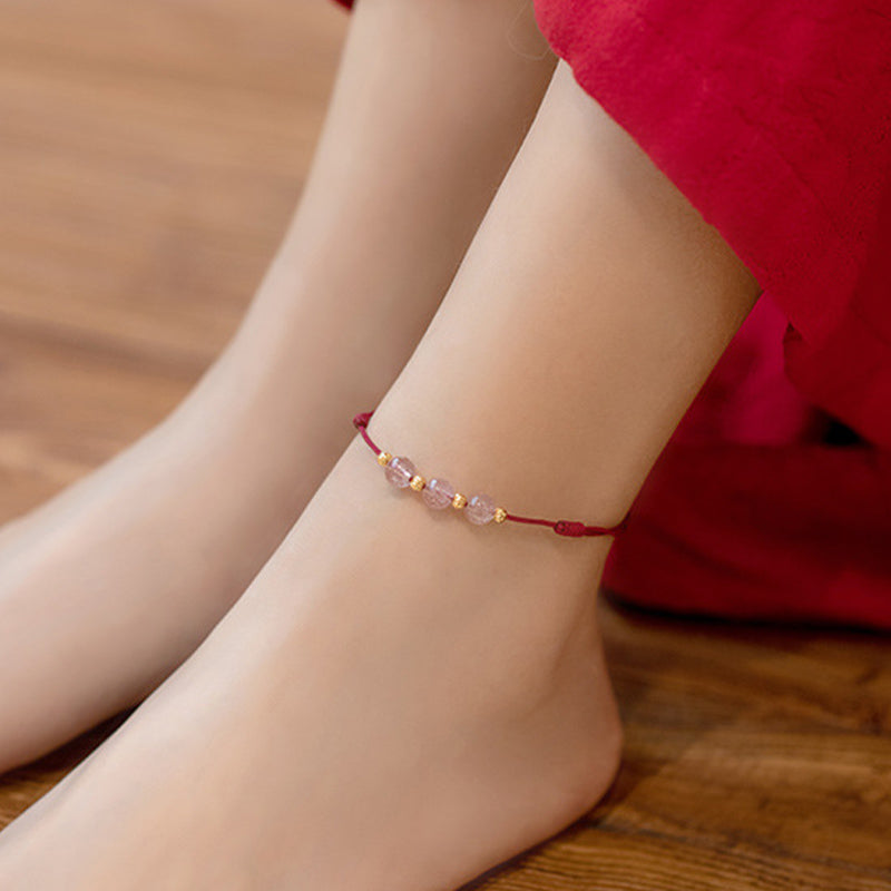 EverestArtstudios Strawberry Crystal Beads Luck Red String Anklet