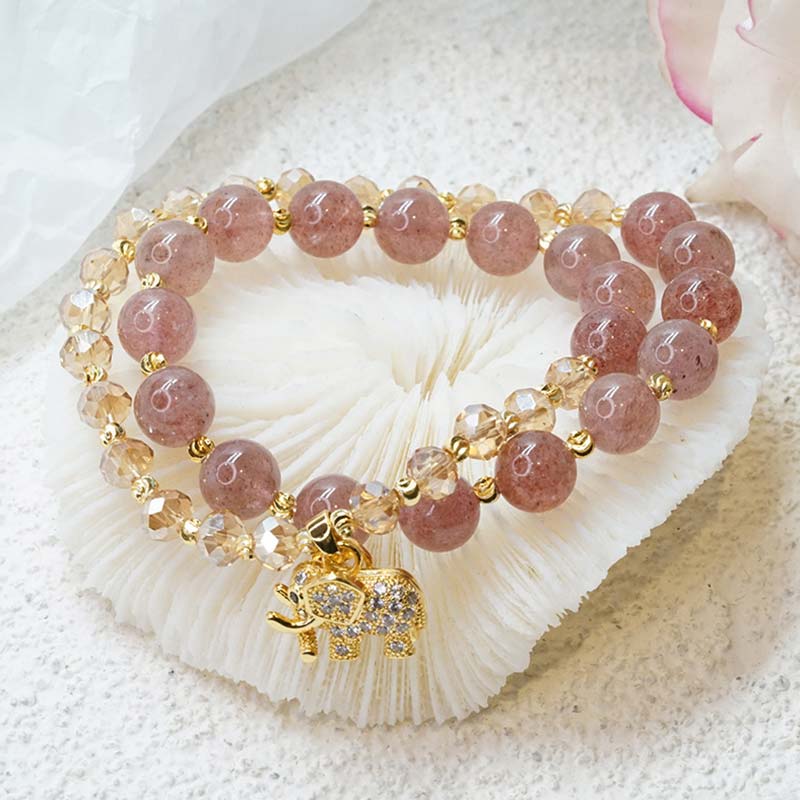 EverestArtStudios Rose Quartz Elephant Healing Energy Charm Bracelet