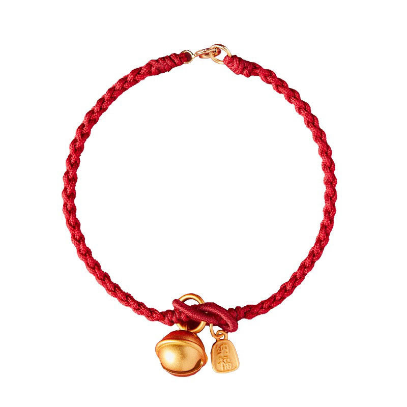 EverestArtstudios Handmade Fu Character Charm Luck Happiness Bell Red Rope Bracelet