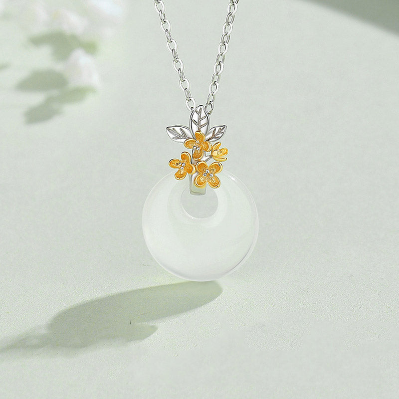 EverestArtstudios 925 Sterling Silver Round Chalcedony Twelve Months Flower Harmony Necklace Pendant