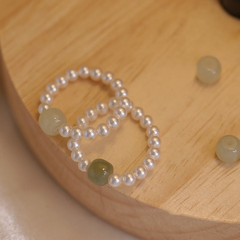 EverestArtstudios Round Jade Pearl Beads Luck Ring