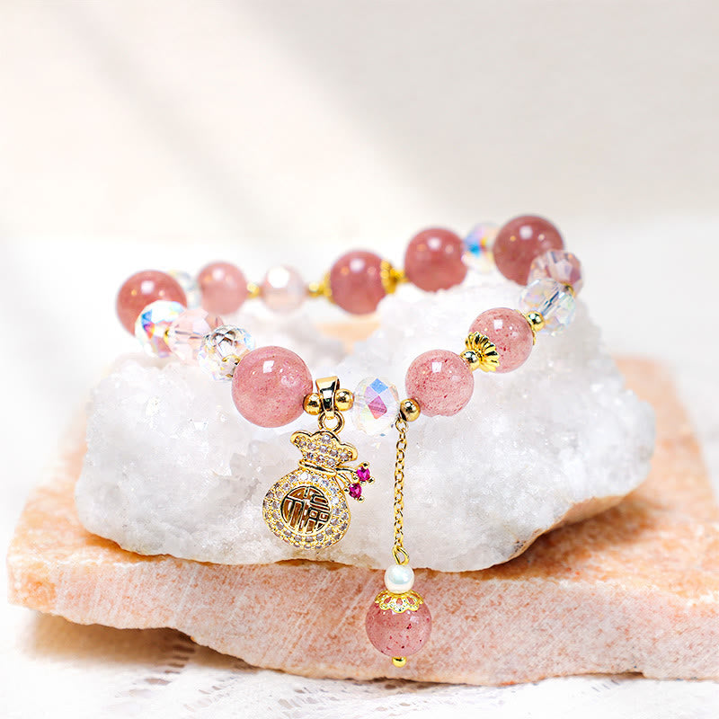 FREE Today: Love Healing Natural Strawberry Quartz Money Bag Charm Positive Bracelet