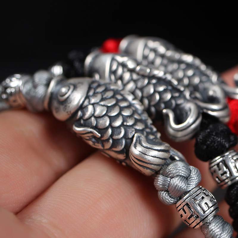 EverestArtstudios Silver Luck Koi Fish Braided String Bracelet