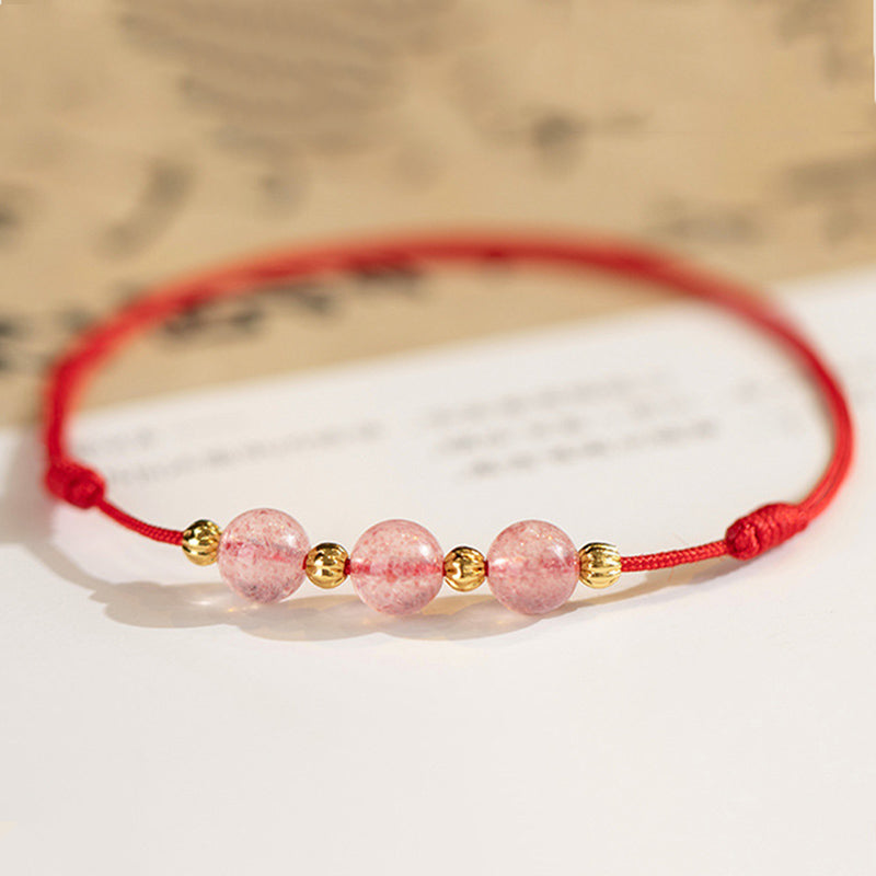 EverestArtstudios Strawberry Crystal Beads Luck Red String Anklet