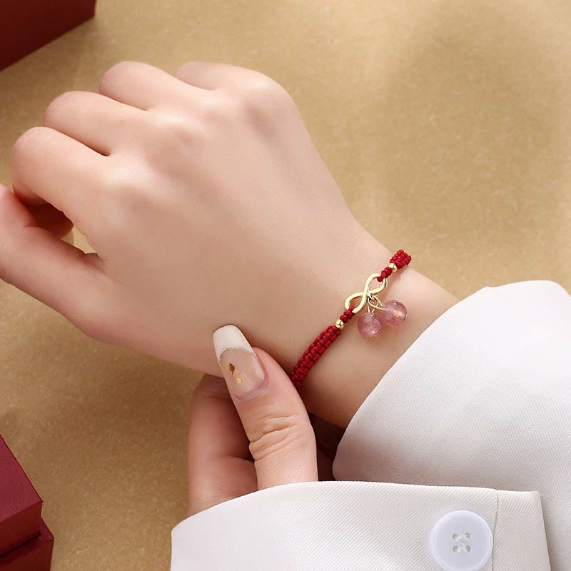 EverestArtstudios Strawberry Quartz Crystal Endless Knot Love Healing Red String Weave Bracelet