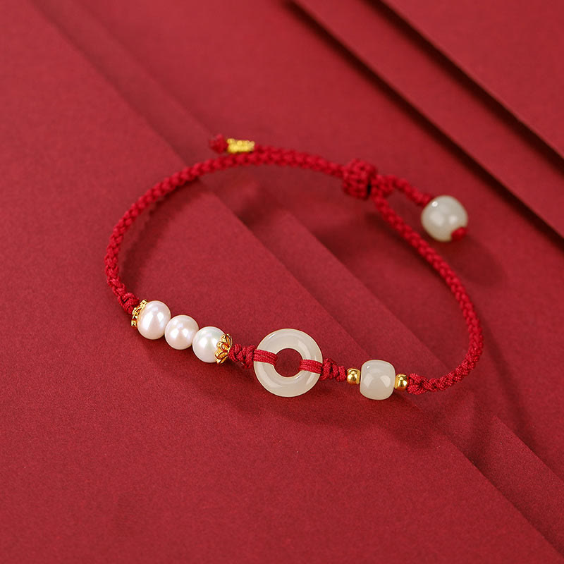 EverestArtstudios Hetian-Jade-Perlen-Ping-An-Kou-Armband, Gold