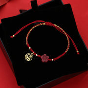 EverestArtstudios Cinnabar Flower Fu Character Blessing Braided String Bracelet