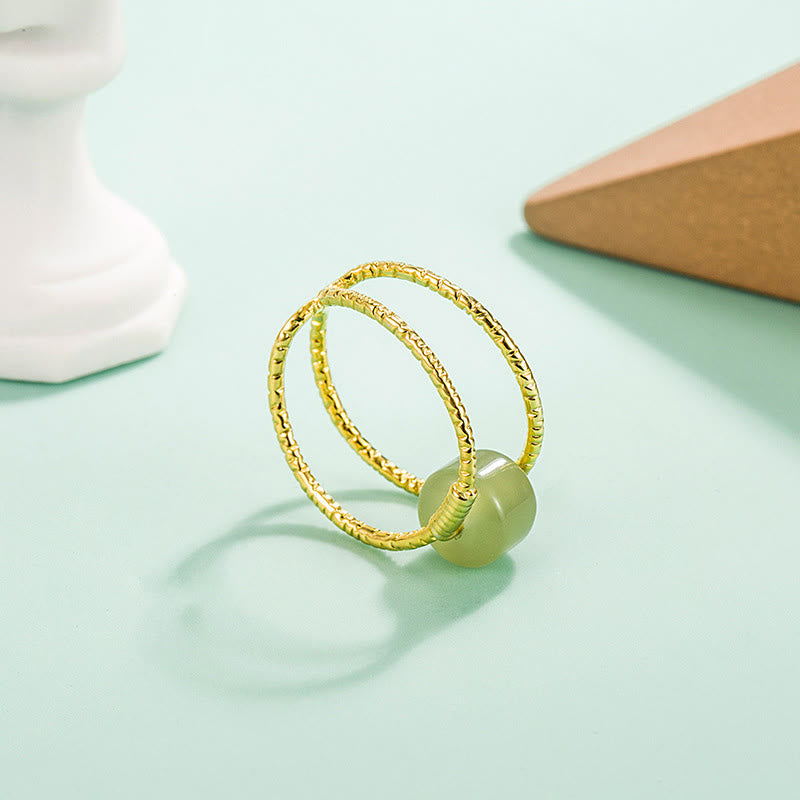 EverestArtstudios Round Jade Pearl Bead Double Layer Copper Luck Adjustable Ring
