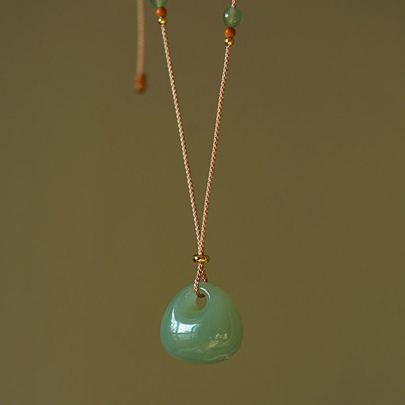 Buddha Stones Natural Jade Luck Prosperity Necklace Pendant
