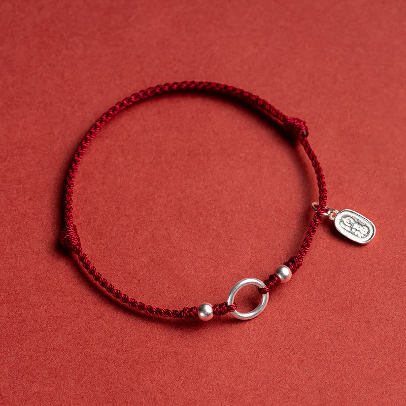 EverestArtstudios 925 Sterling Silver Lucky Fortune Peace Joy Lotus Peace Buckle Red String Bracelet
