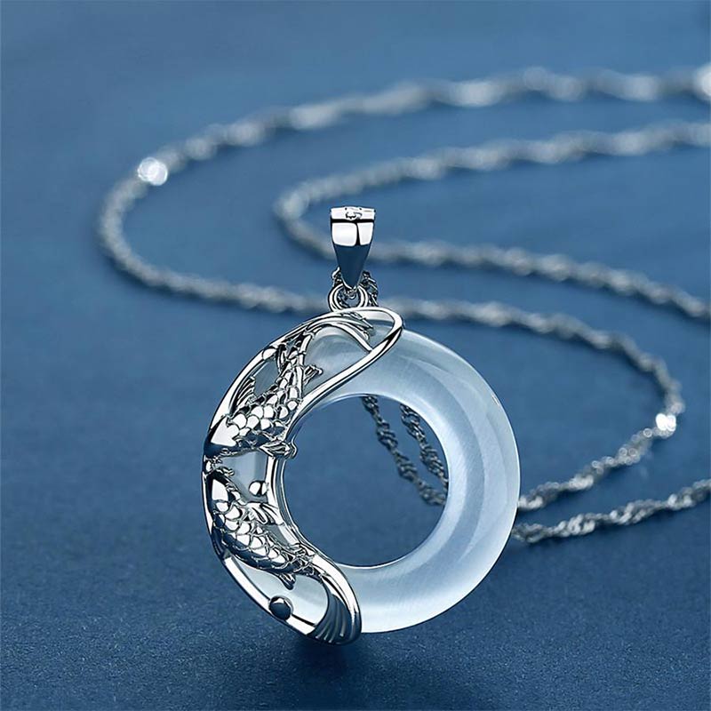 EverestArtstudios "Wishing Luck and Prosperity" White Jade Koi Fish Necklace Includes Gift Message Card