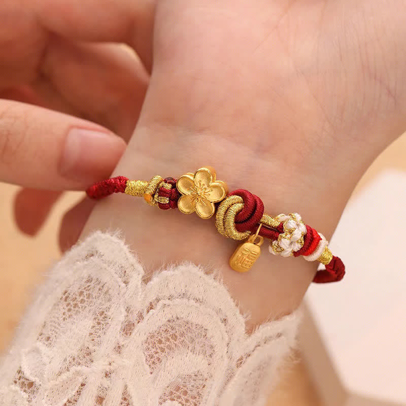 EverestArtstudios Peach Blossom Happiness Charm Luck Red String Bracelet
