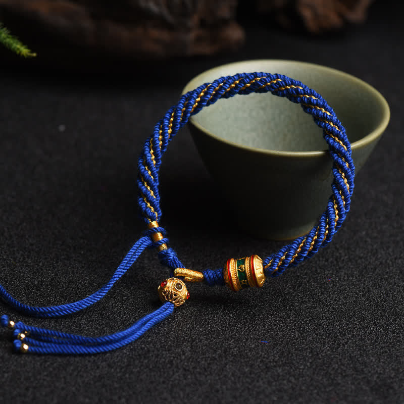 EverestArtstudios Tibetan Handmade Luck Prayer Wheel Bead Charm Weave Colorful String Bracelet