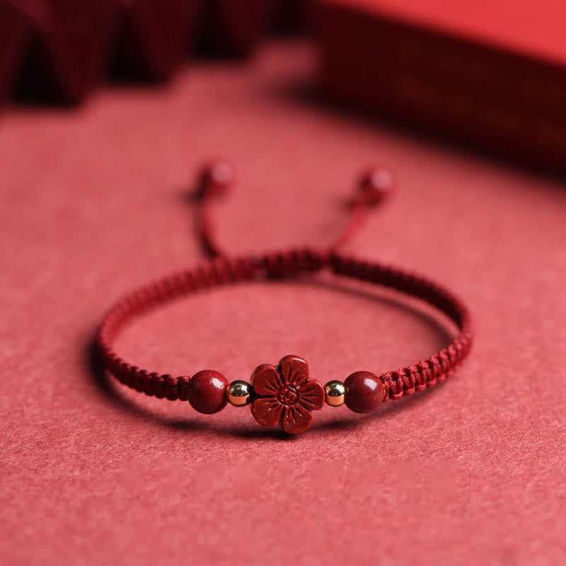 EverestArtstudios Four Leaf Clover Five-petal Flower Cinnabar Blessing Red String Bracelet
