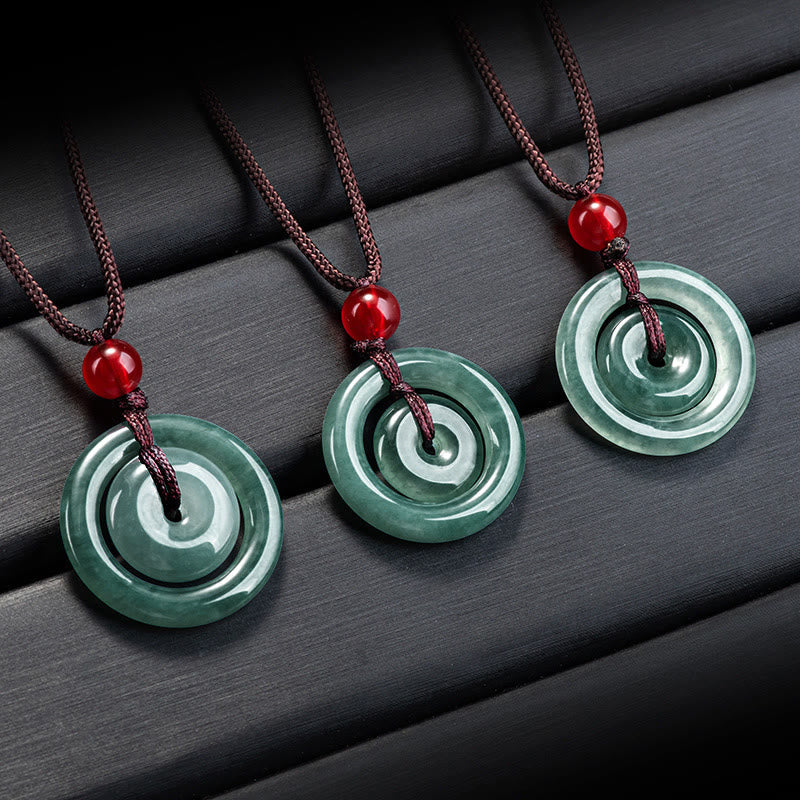 EverestArtstudios Green Jade Double Peace Buckle Abundance Necklace Pendant
