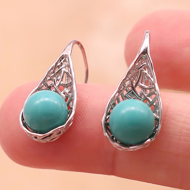 EverestArtStudios 925 Sterling Silver Turquoise Beaded Pattern Protection Drop Dangle Earrings