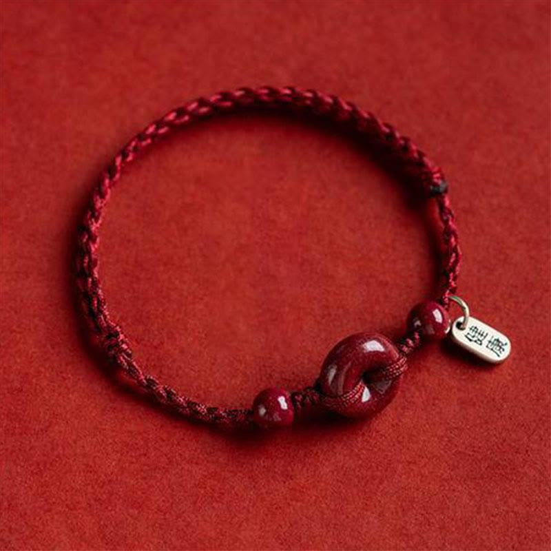 EverestArtStudios Handmade Cinnabar Peace Buckle Safe and Healthy Charm Blessing String Bracelet Anklet