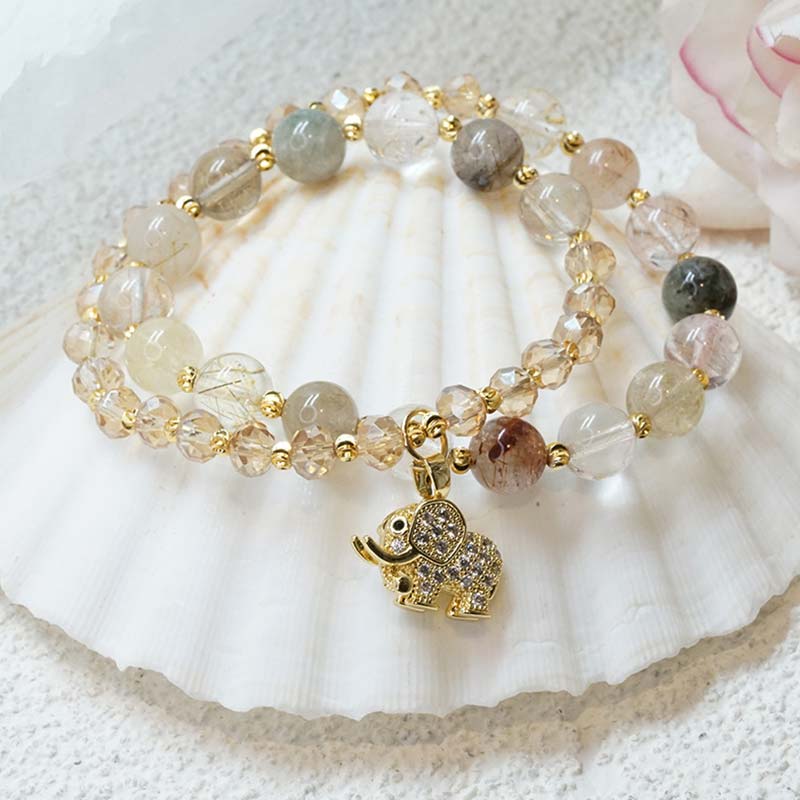 EverestArtStudios Rose Quartz Elephant Healing Energy Charm Bracelet