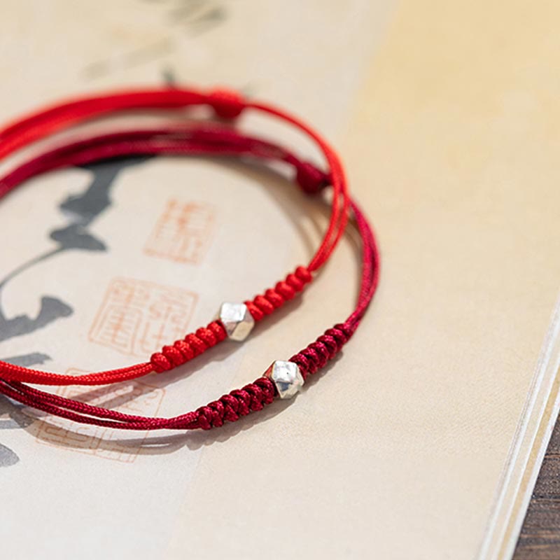 Buddha Stones 925 Sterling Silver Luck Bead Protection Red String Thin Cord Braided Bracelet