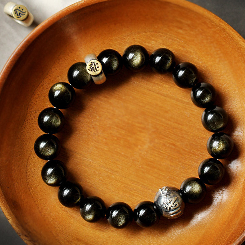 Buddha Stones Chinese Zodiac Obsidian Purification Bracelet
