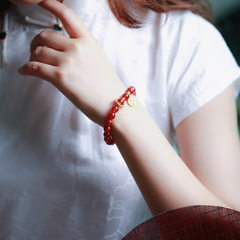 Buddha Stones Natural Red Agate Blessing Letter Confidence Bracelet