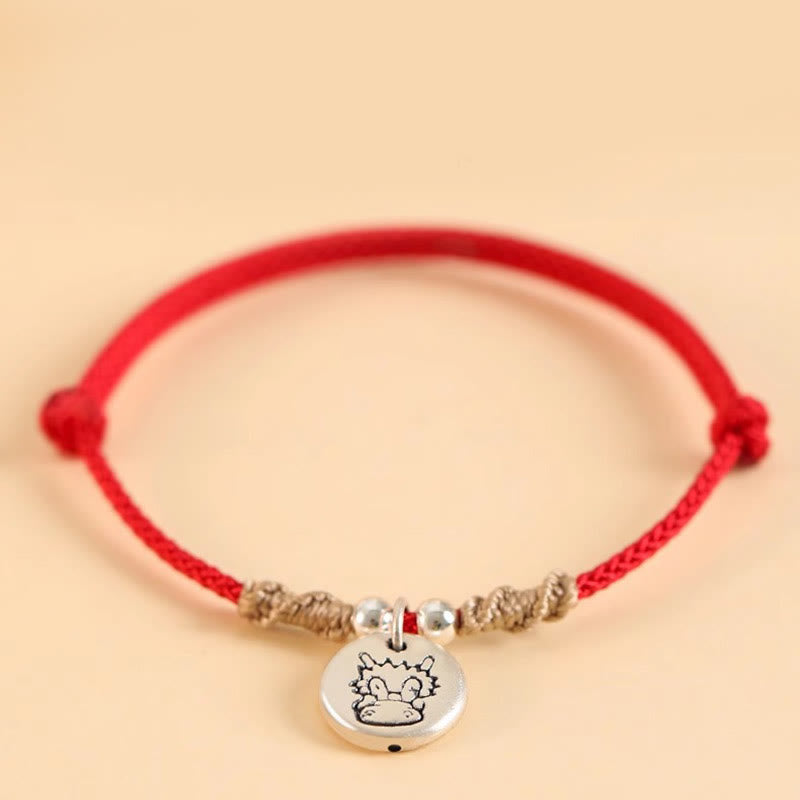Buddha Stones Handmade 999 Sterling Silver Year of the Dragon Cute Chinese Zodiac Luck Braided Bracelet (Extra 35% Off | USE CODE: FS35)