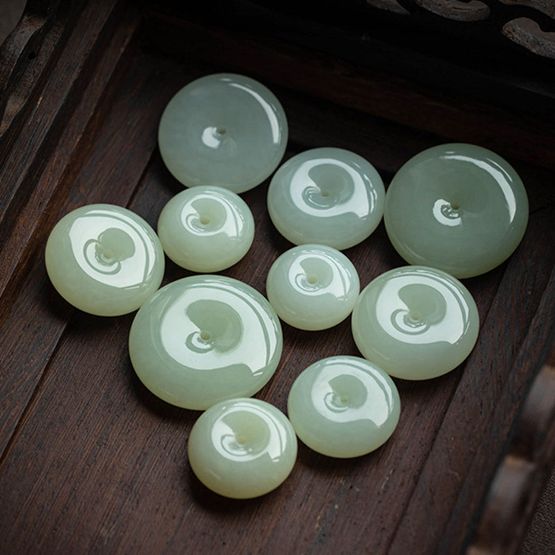 EverestArtstudios Natural Round Jade Peace Buckle Luck Prosperity Necklace Pendant