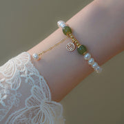 Buddha Stones Natural Pearl Hetian Jade Happiness Wisdom Bead Bracelet