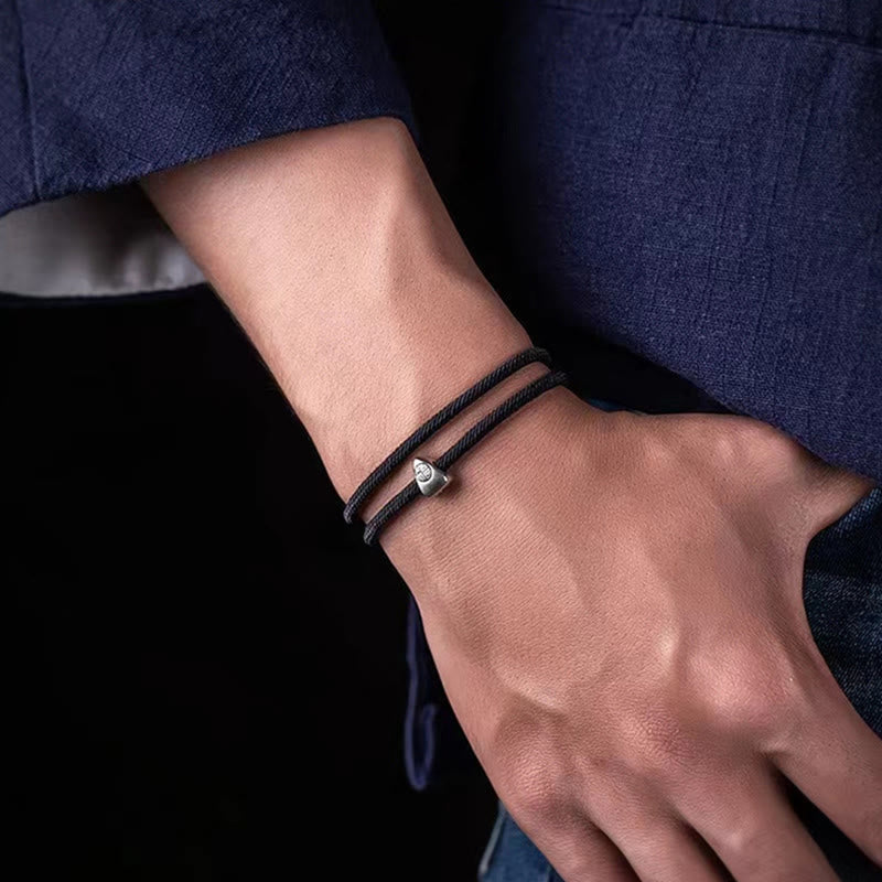 EverestArtstudios 925 Sterling Silver Fu Character Blessing Handmade Braided Bracelet