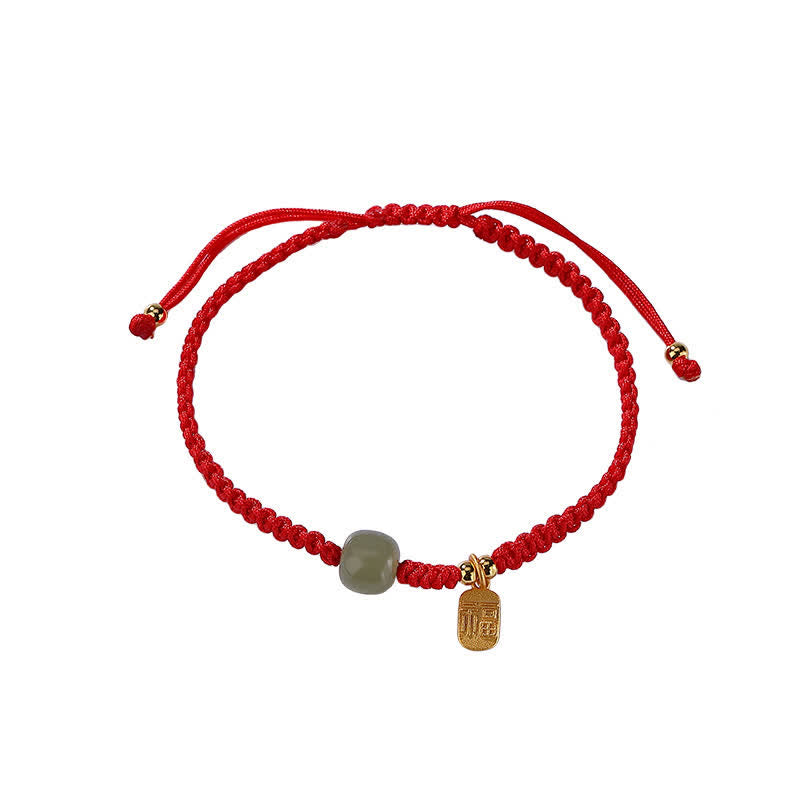 EverestArtstudios 925 Sterling Silver Hetian Jade Blessing Wealth Red String Bracelet