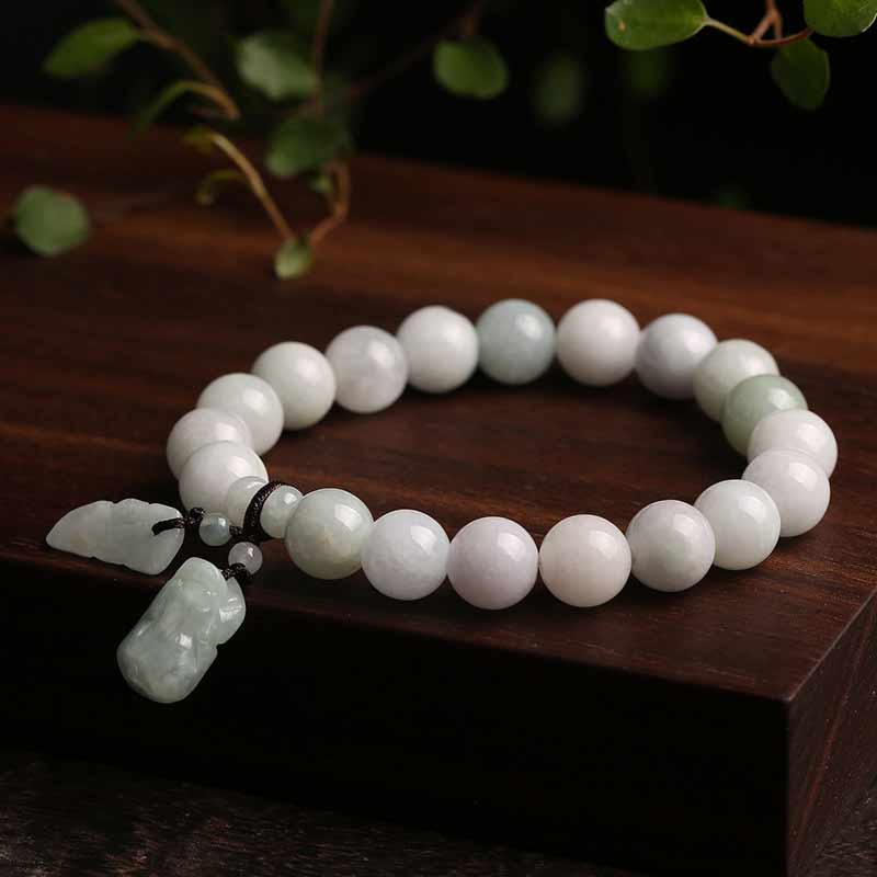 Buddha Stones Natural Jade Pi Xiu Gourd Apple Success Bracelet