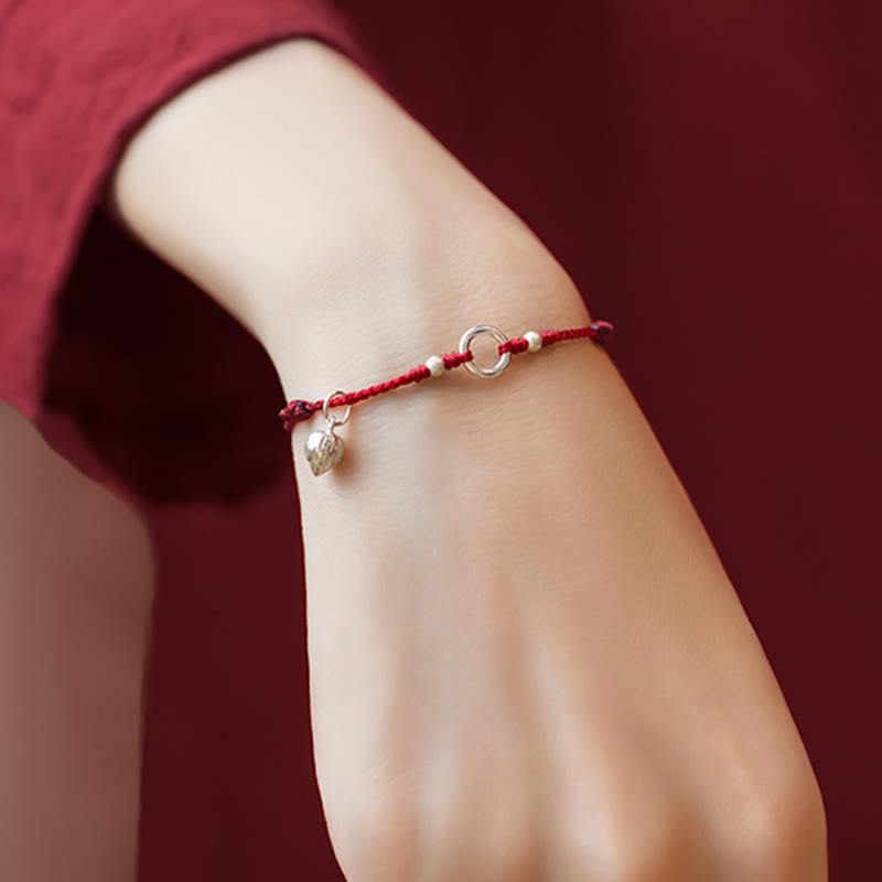 EverestArtstudios 925 Sterling Silver Lucky Fortune Peace Joy Lotus Peace Buckle Red String Bracelet