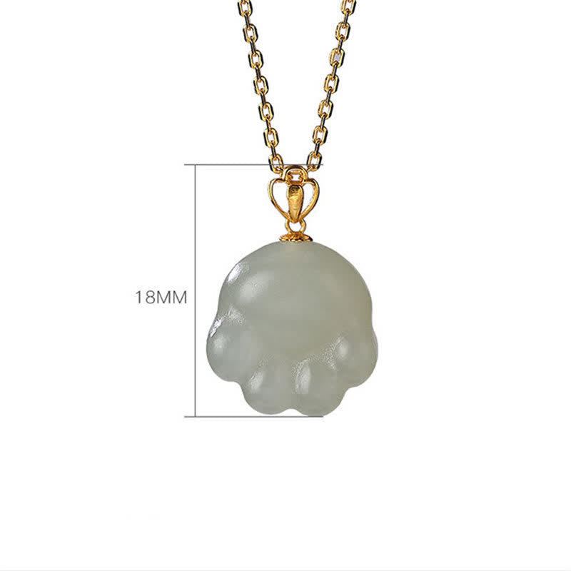 EverestArtstudios 925 Sterling Silver Hetian White Jade Cute Cat Paw Luck Necklace Pendant