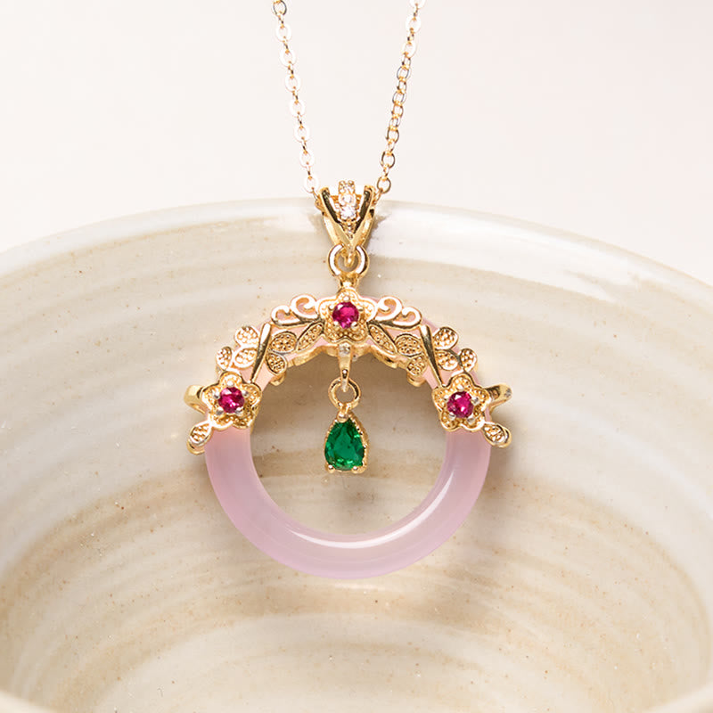 EverestArtstudios Green Chalcedony Peace Buckle Design Strength Necklace Pendant