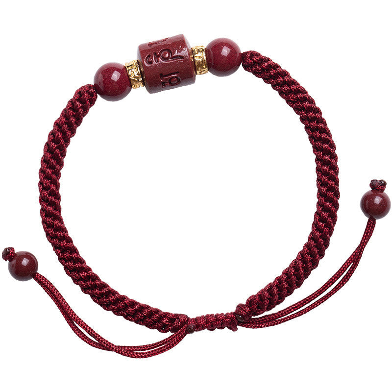 EverestArtstudios Tibet Cinnabar Om Mani Padme Hum Engraved Blessing Braided Bracelet