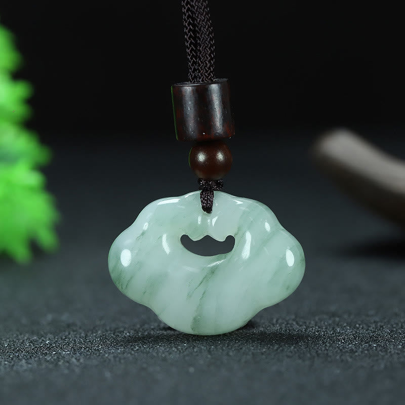 EverestArtstudios Tianshan Jade Golden Silk Jade Chinese Lock Charm Abundance Necklace Pendant