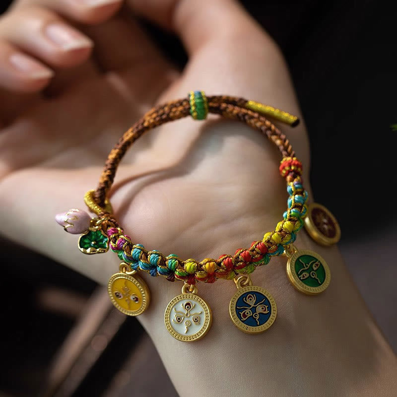 EverestArtStudios Tibetan Colorful Rope Five God Of Wealth Luck Braid Bracelet