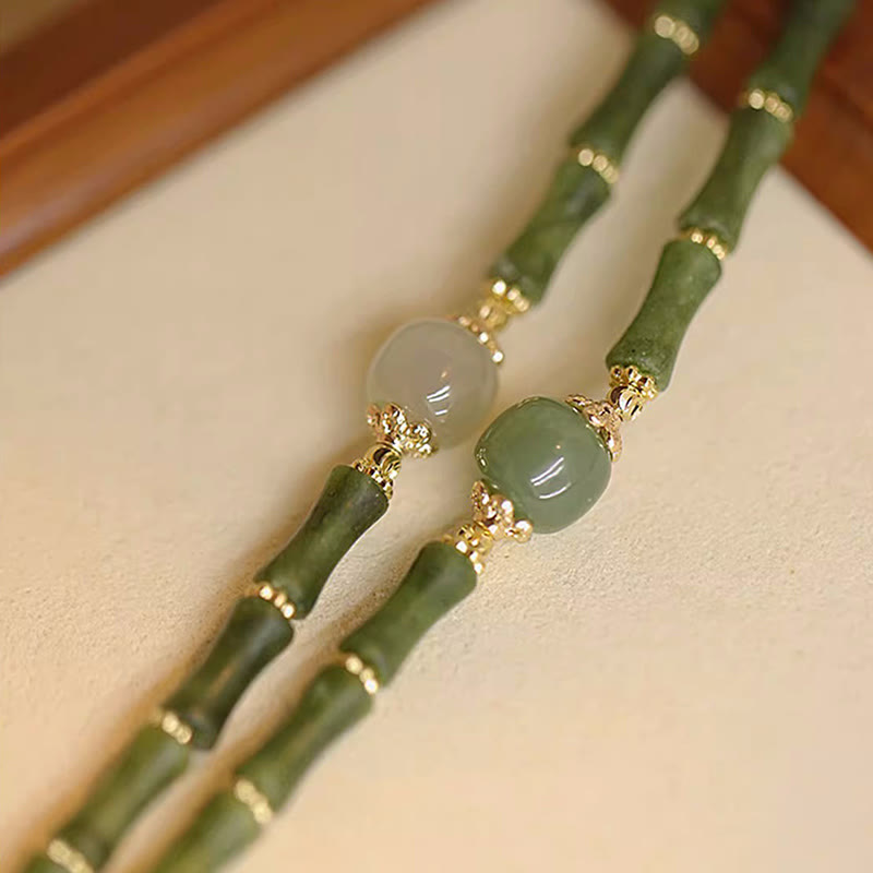EverestArtStudios 14K Copper Plated Peridot Hetian Jade Bamboo Pattern Luck Bracelet