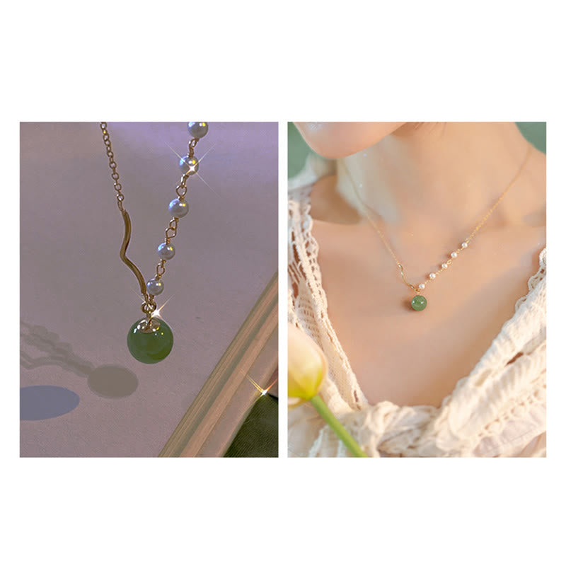 EverestArtstudiosNatural Hetian Jade Pearl Luck Bead Necklace Pendant