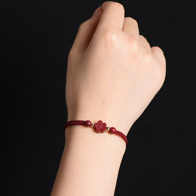 EverestArtstudios Four Leaf Clover Five-petal Flower Cinnabar Blessing Red String Bracelet