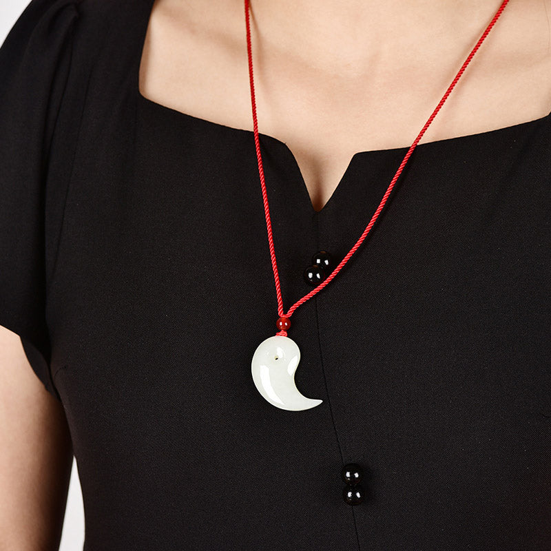 EverestArtstudios Yin Yang White Jade Cyan Jade Protection Blessing Necklace String Pendant