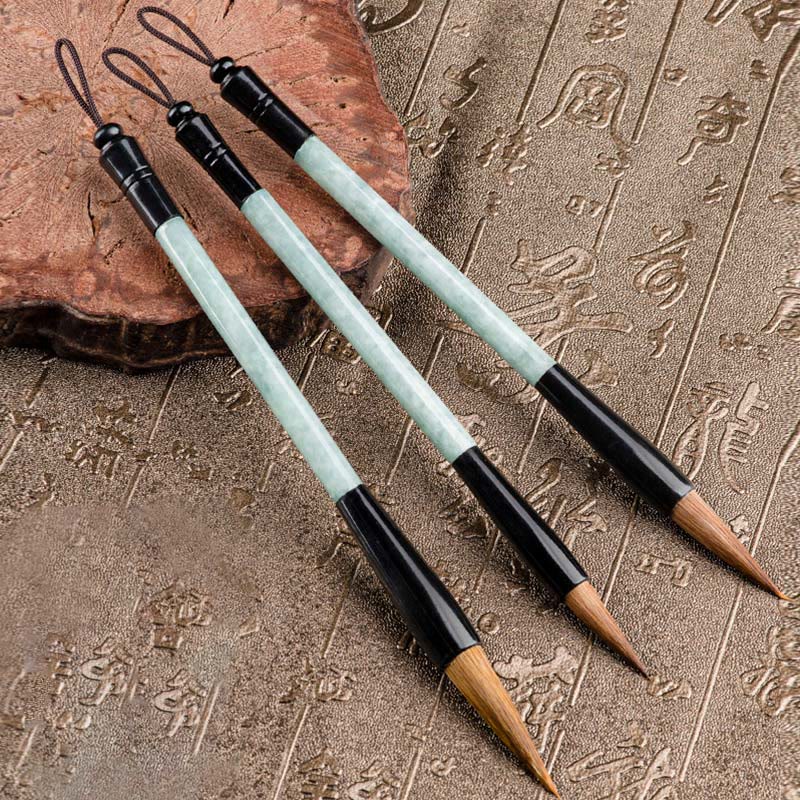 EverestArtstudios Natural Jade Luck Chinese Calligraphy Brush Pen Chinese Writing Brush With Gift Box