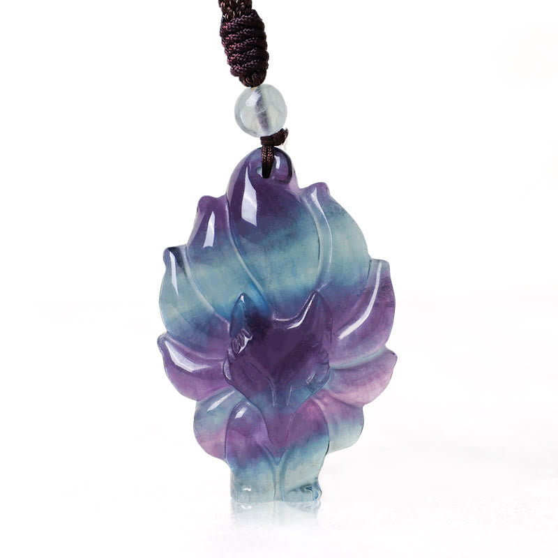 Buddha Stones Natural Fluorite Gold Sheen Obsidian Fox Pendant Protection Necklace