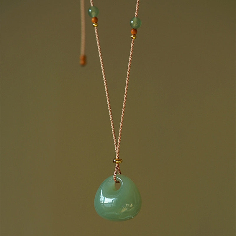 Buddha Stones Natural Jade Luck Prosperity Necklace Pendant