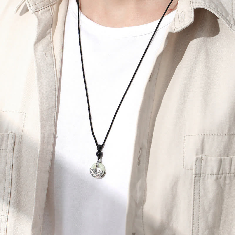 EverestArtstudios 925 Sterling Silver Natural Hetian Jade Peace Buckle Prosperity Necklace Pendant