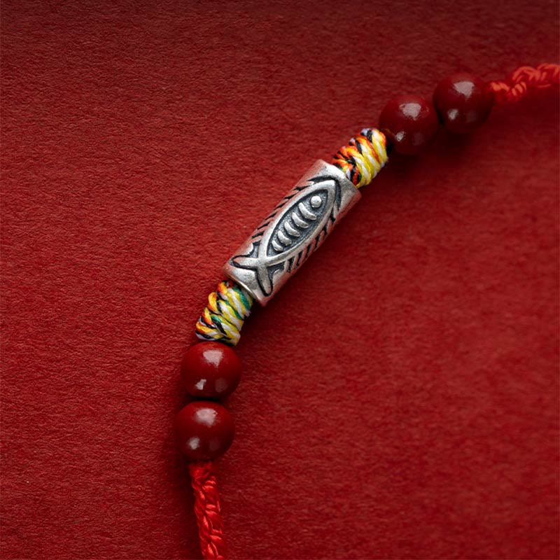EverestArtstudios 925 Sterling Silver Koi Fish Cinnabar Bead Wealth Handcrafted Braided Bracelet Anklet