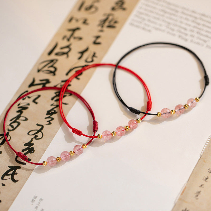 EverestArtstudios Strawberry Crystal Beads Luck Red String Anklet