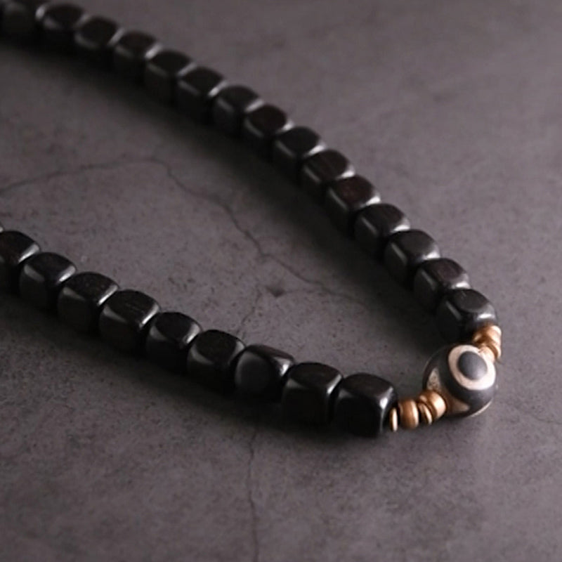 Buddha Stones Ebony Wood Dzi Bead Copper Peace Couple Bracelet